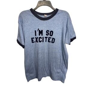 Vintage 70s/80s Russell Athletic Ringer Tee - I'M SO EXCITED - Blue XL/Med